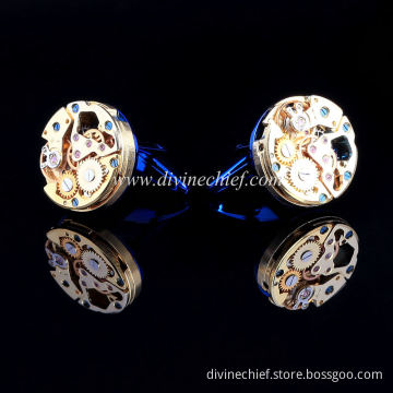 IP Blue Plated Men's Watch Cufflinks High Quality Stainless Steel Movement Cufflinks